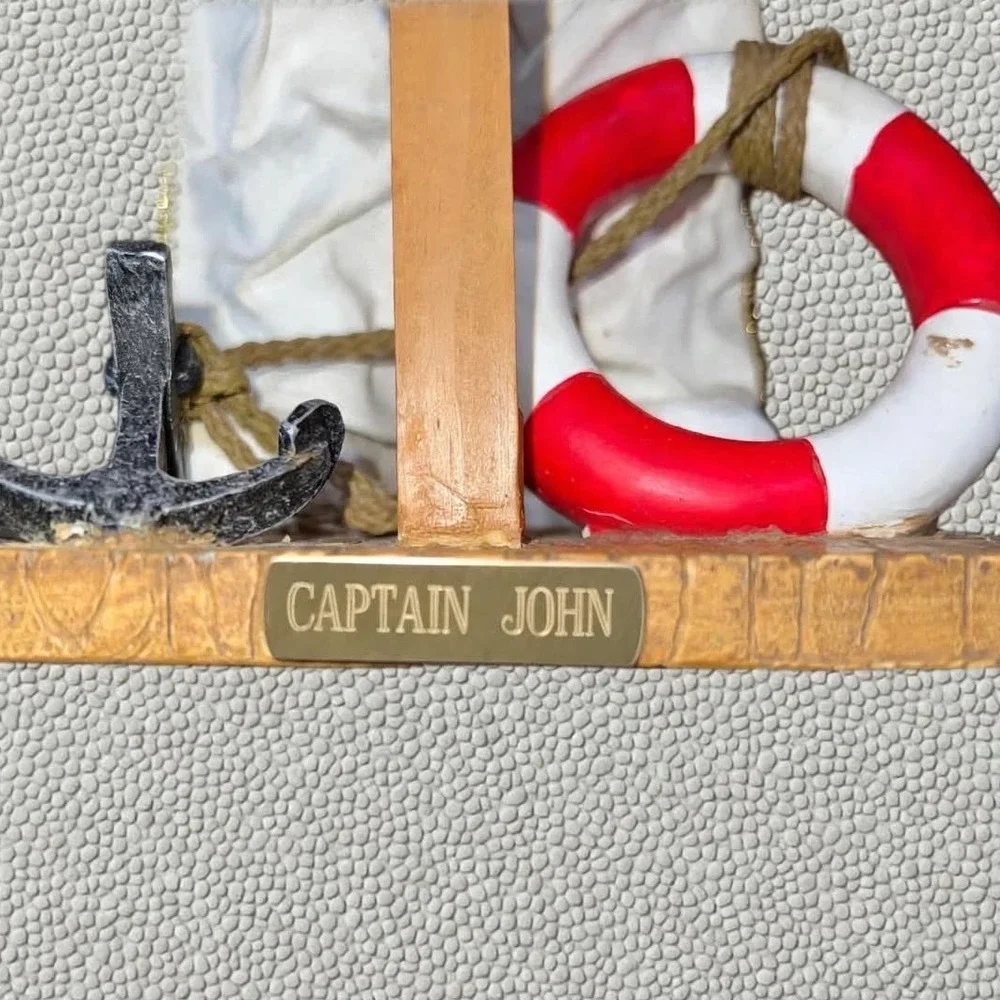 Nautical Sea Captain Santa Claus Figurine Ships Wheel Anchor Christmas Decor